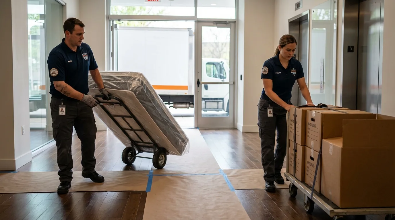 Professional apartment movers loading elevator in Nunda, NY