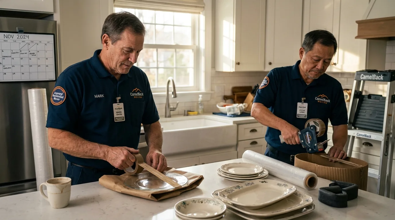 Professional crew packing kitchen dishware in Nunda, NY